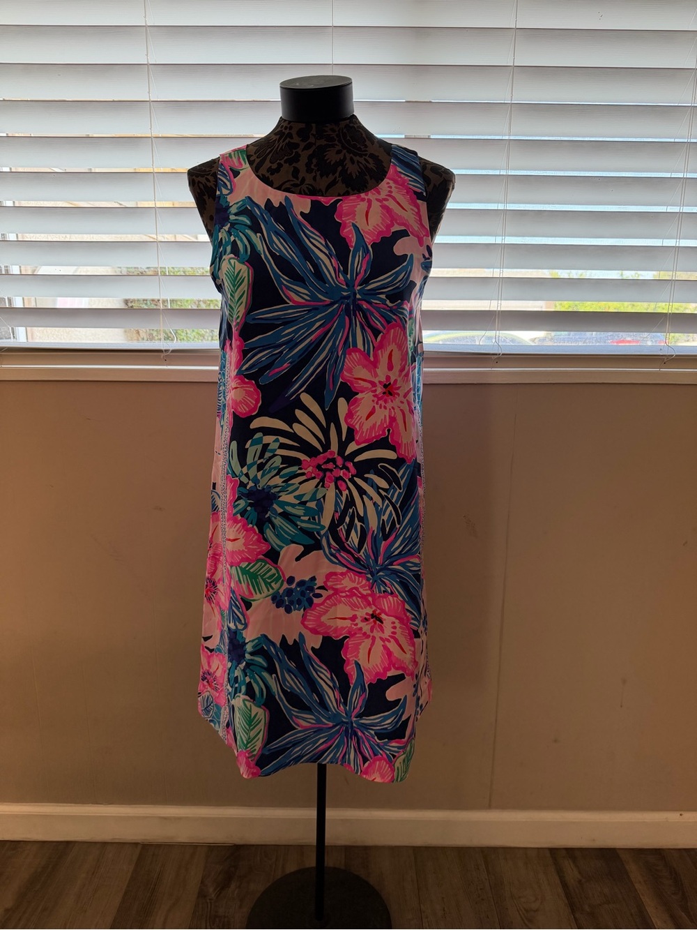 Lilly Pulitzer Jackie Silk Shift Dress Sugar Mambo High Tide Navy Floral M NEW